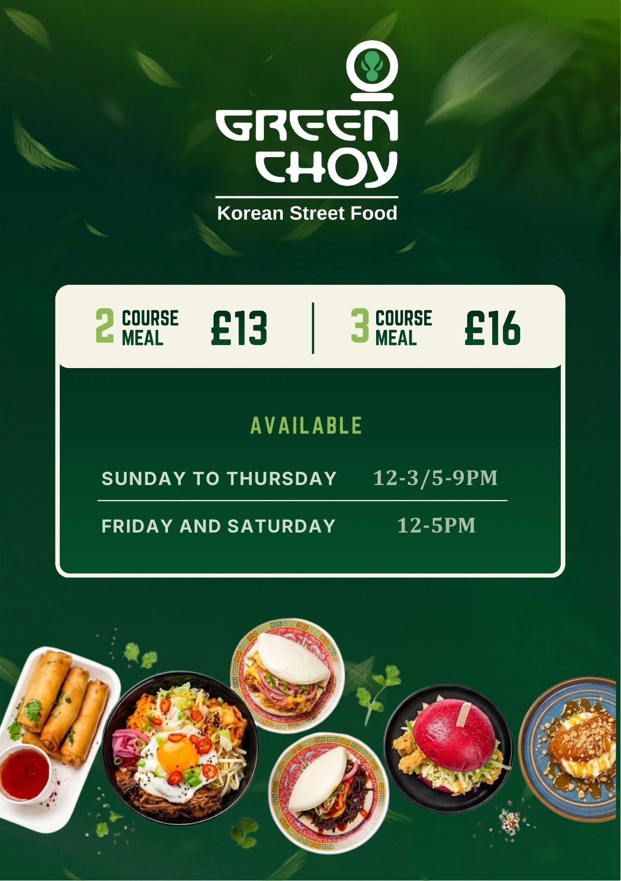 Menu page 1: Two-course and three-course meal offers